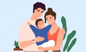 графическое изображение  семьи с ребенком на руках